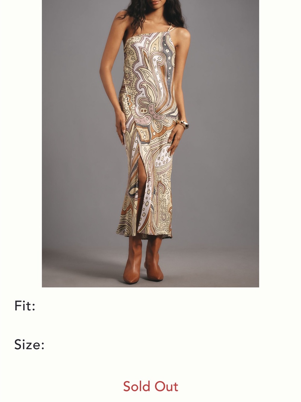 Paisley Print Maxi Slip Dress in Tan & Cream